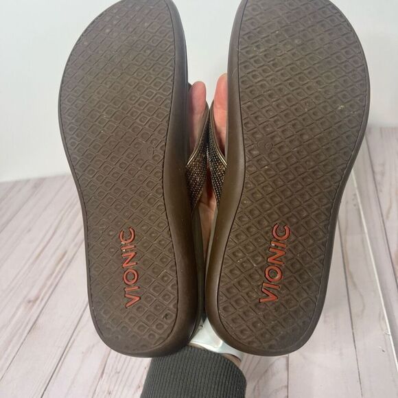 Vionic Tide Bronze Metallic Sequins Orthaheel Brown Flip Flip Sandals Sz 9 - Picture 5 of 5